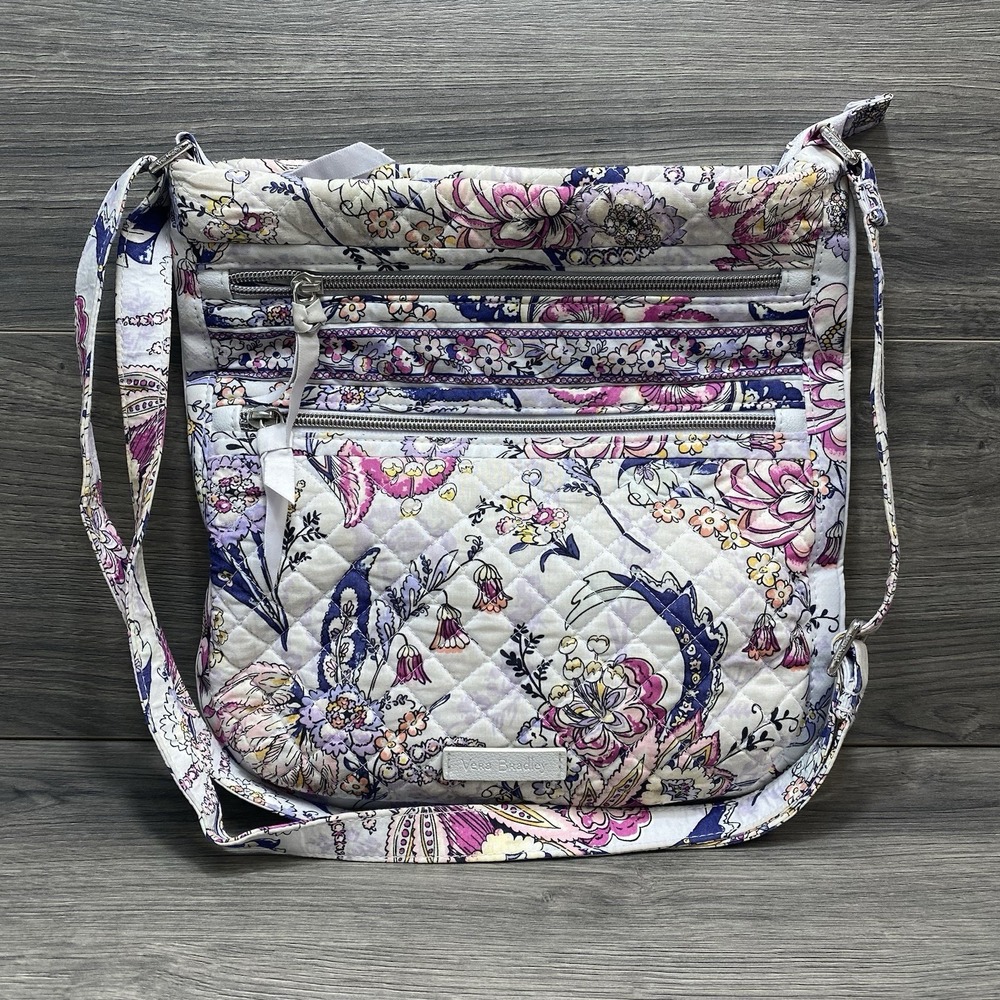 Vera Bradley Triple Zip Hipster Crossbody Bag White Floral Print Purse Shoulder